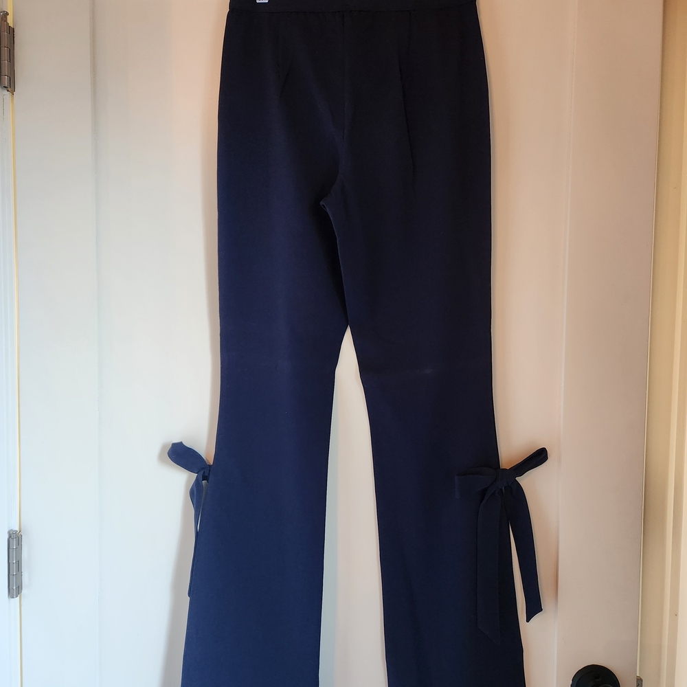 VENUS Navy Boot Cut Pants with Bow Detail